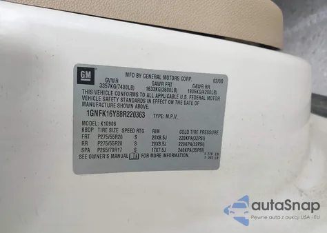 2008 Chevrolet Suburban 1500 Ltz z USA, uszkodzony, nr VIN 1GNFK16Y88R220363